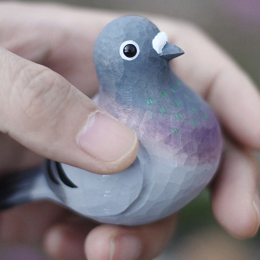 Handmade carved grey wooden peace dove figurine, elegant decorative sculpture for home d�cor.