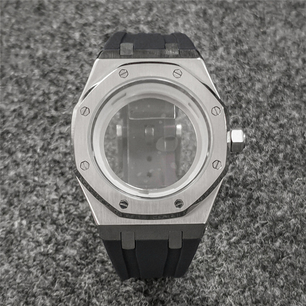 Boîtier de montre en verre saphir 41 mm + bracelet pour montre NH35/NH36 avec bracelet en caoutchouc