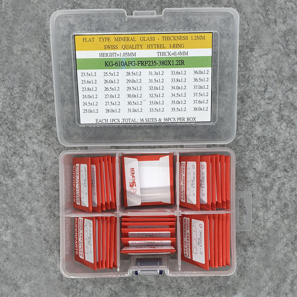 KG-610AFG watch glass kit with 36 sparkling 1.2mm crystals and I-Ring for precise watch accessory replacement