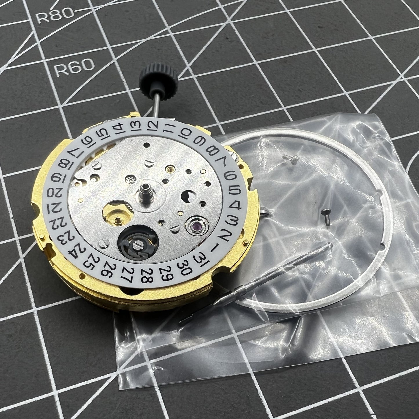 Golden Miyota Citizen 8200/8215 Mechanical Movement Double Calendar Date At 3