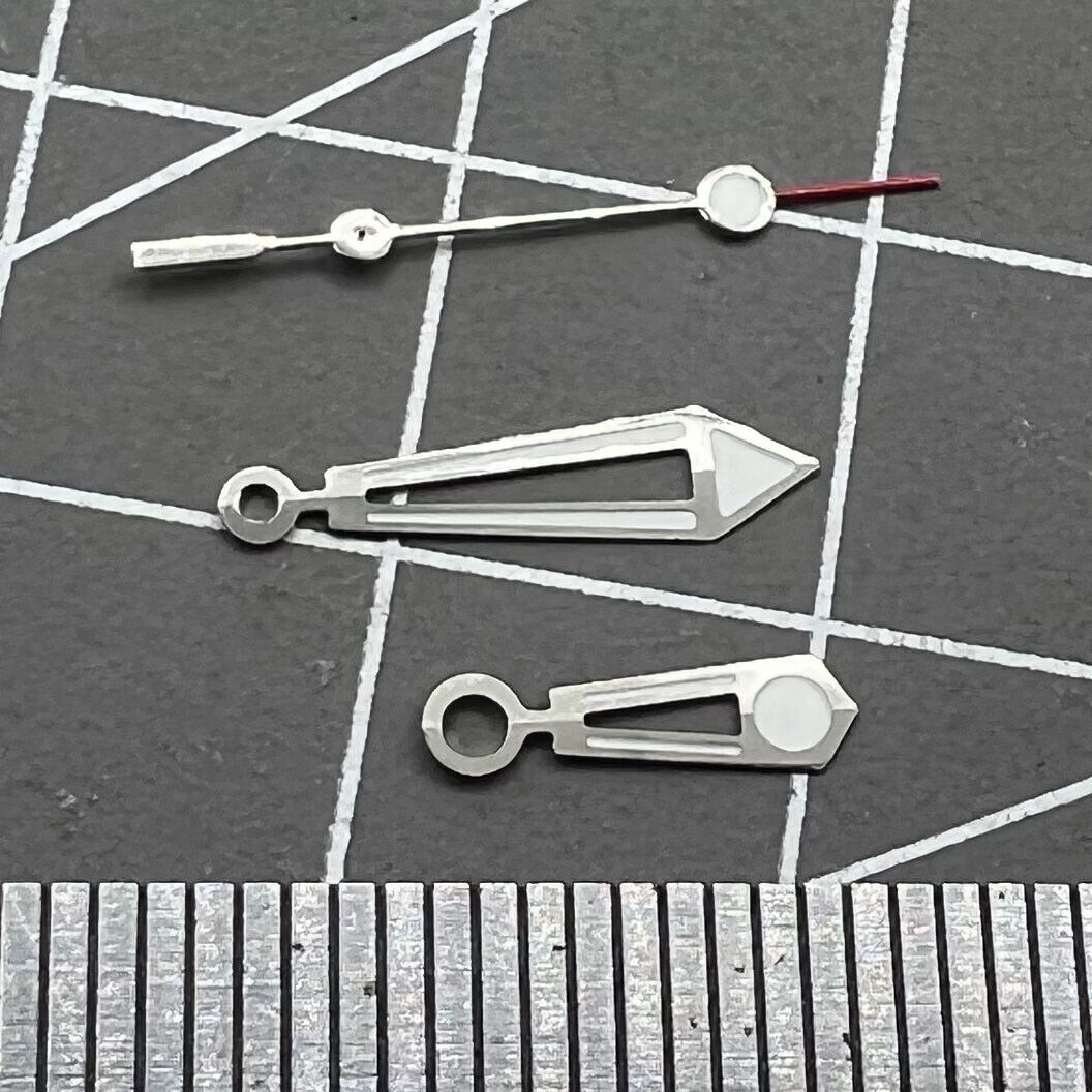 Green luminous pointed hollow silver-trimmed 13mm Miyota watch hands for NH35, NH36, NH38 models.