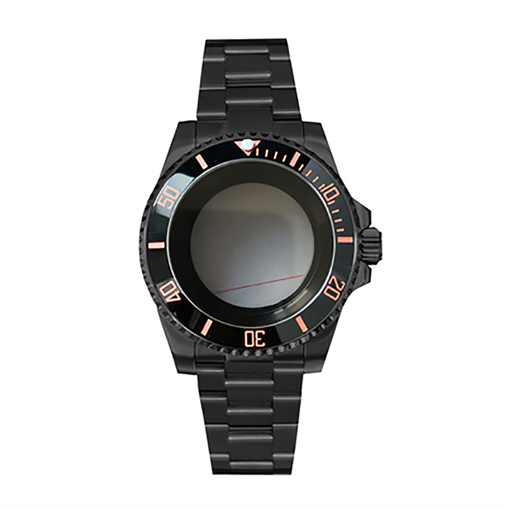 Boîtier de montre 40 mm avec bracelet en acier inoxydable noir PVD et verre saphir pour NH35/NH36