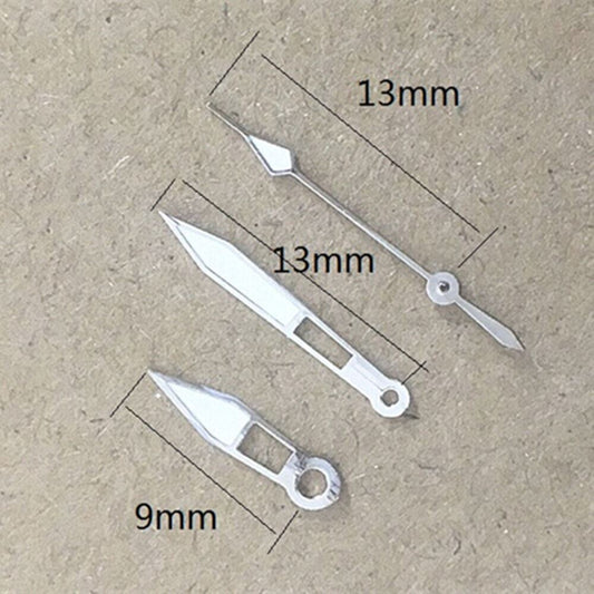 Lume arrow-shaped watch hands for Miyota 2035 quartz movement by P1-H2-C2, glowing tips for precise time reading.