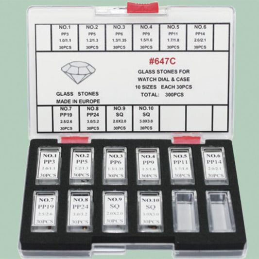 300pcs set artificial glass stones for watch dials and cases, 10 sizes, perfect watch parts