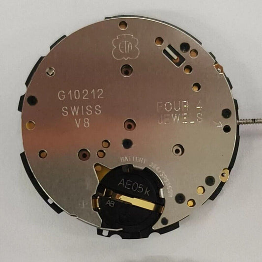 Swiss Black ETA G10.212 quartz watch movement with 3 hands and date function for precision timekeeping