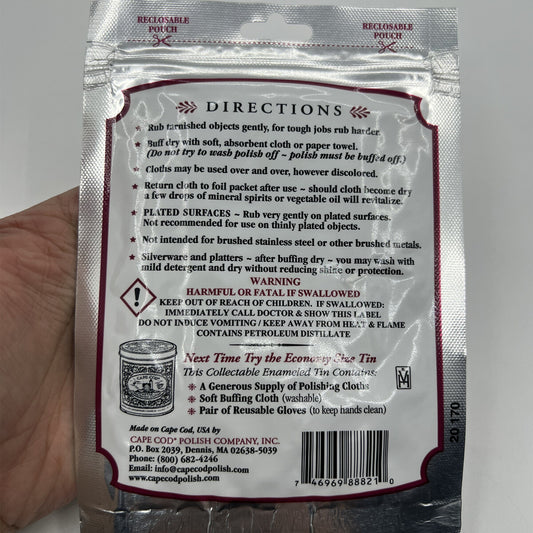 Cape Cod metal polishing cloths pack of 2, cleans and polishes watches and jewelry for a brilliant shine.