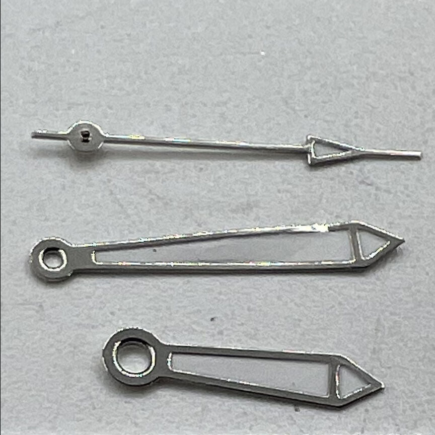 Silver-trimmed watch hands with green lume, 13mm, compatible with Miyota 2315 2035 2036 2115 2305 movements.