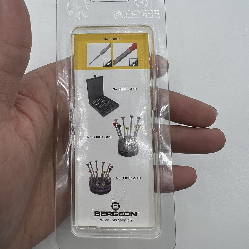 Bergeon 30081-AT-160 ergonomic 1.60mm screwdriver with spare blades for precise watch repair tasks.