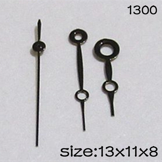 Black watch hands set by NO.1300 for Miyota 2035 movement, lengths 13mm, 11mm, 8mm.