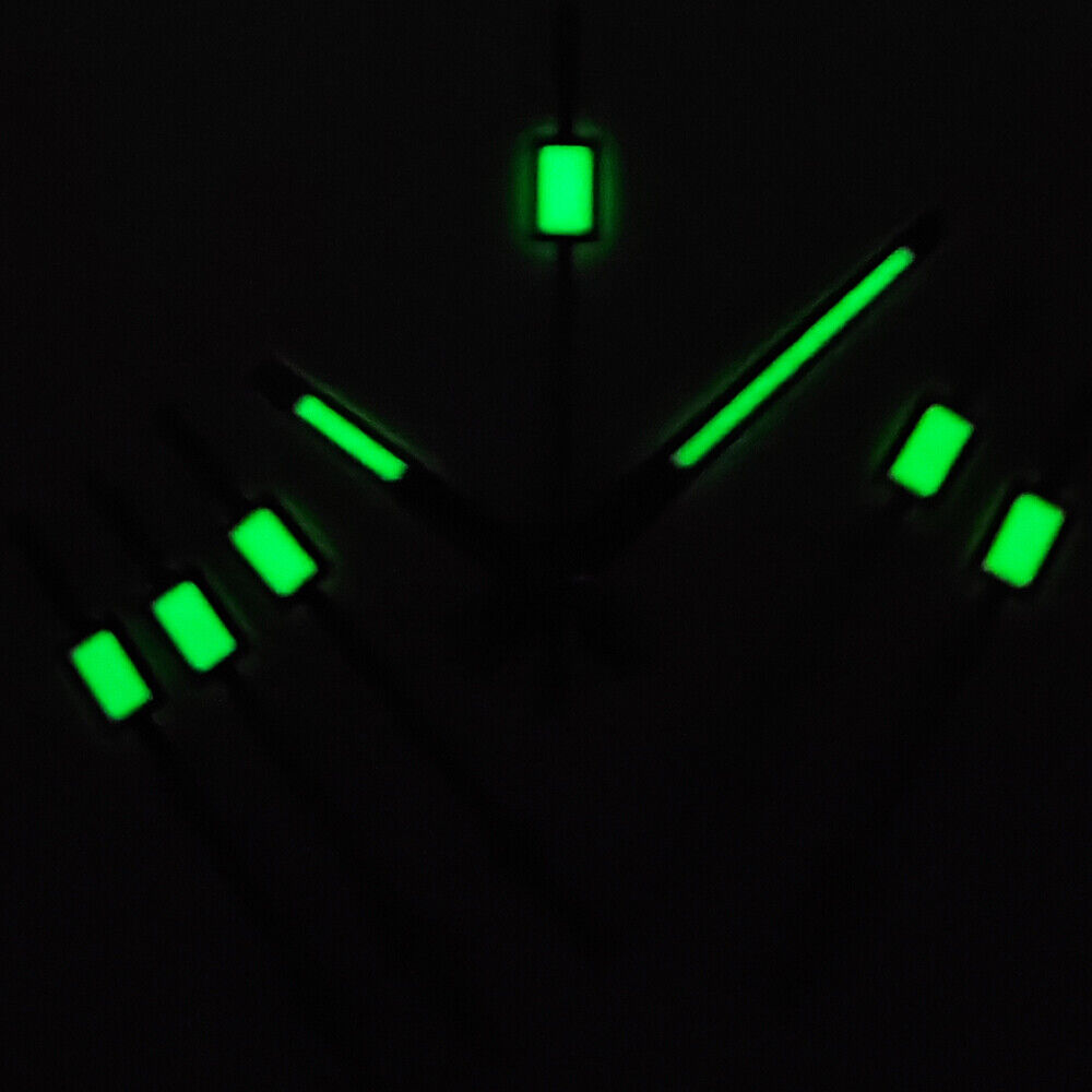 A104 brand green luminous watch hands for NH35A/NH36A movement, measuring 8.5x12.5x13mm, ideal for nighttime readability.