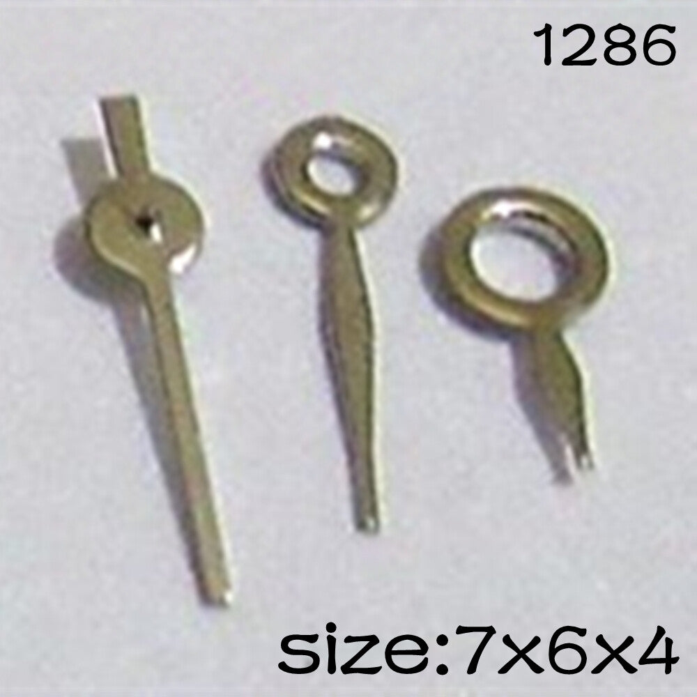 Silver watch hands set by Miyota, fits 2035 movement, lengths 7mm, 6mm, 4mm for precise repairs.