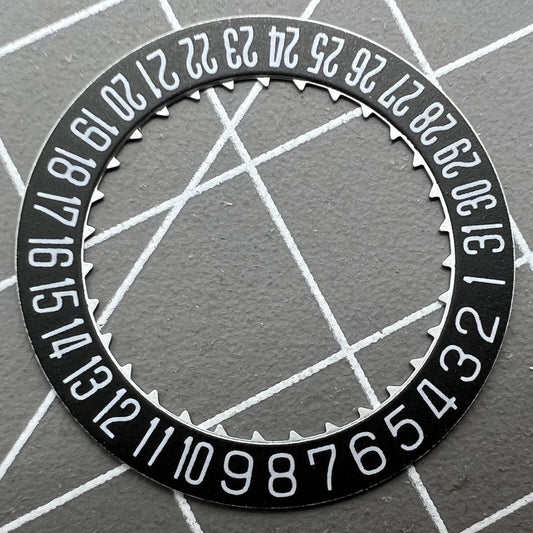 Japan-made black date disk wheel for Miyota 9015 watch movement, date display at 6 o'clock.