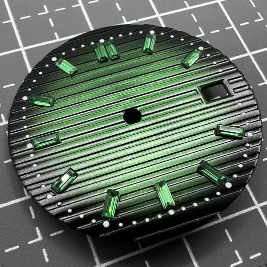 Green 29.8mm imitation gemstone watch dial for NH35 movement, elegant nail design.