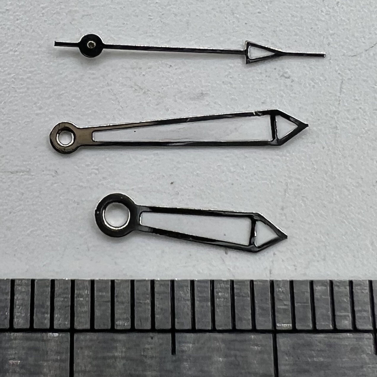 Green luminescent watch hands with silver trim, 13mm for Miyota 2315 and related movements, precision fit.