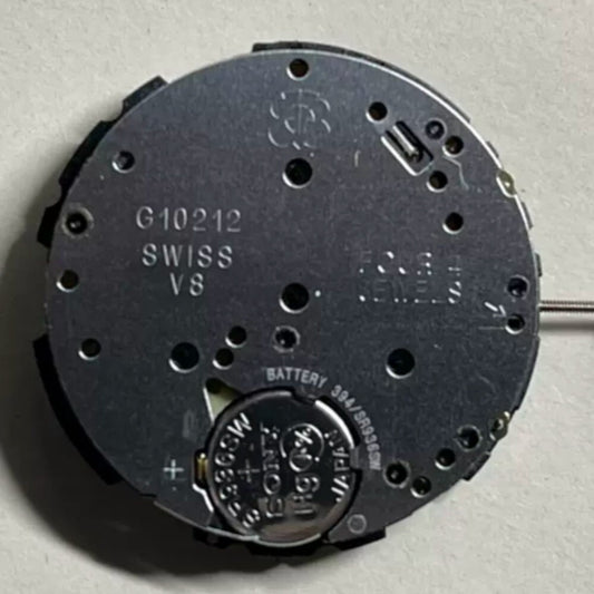 Swiss Black ETA G10.212 watch movement with 3 hands and date at 6, ideal for precision repairs.