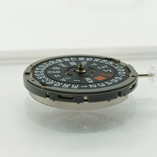 Black NH36 NH36A watch movement with Roman wheel crown at 3 o'clock, automatic mechanical precision.