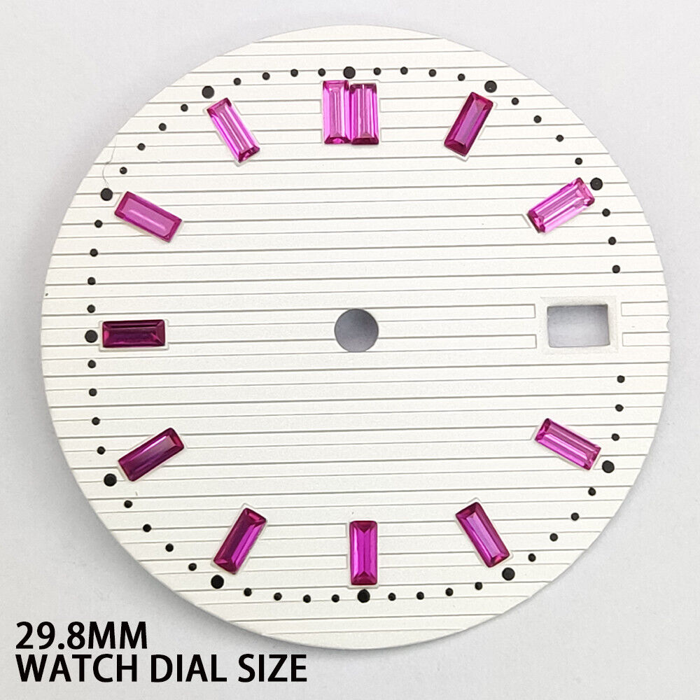 29.8mm Pink Imitation Gemstone Nail White Watch Dial for NH35 Movement