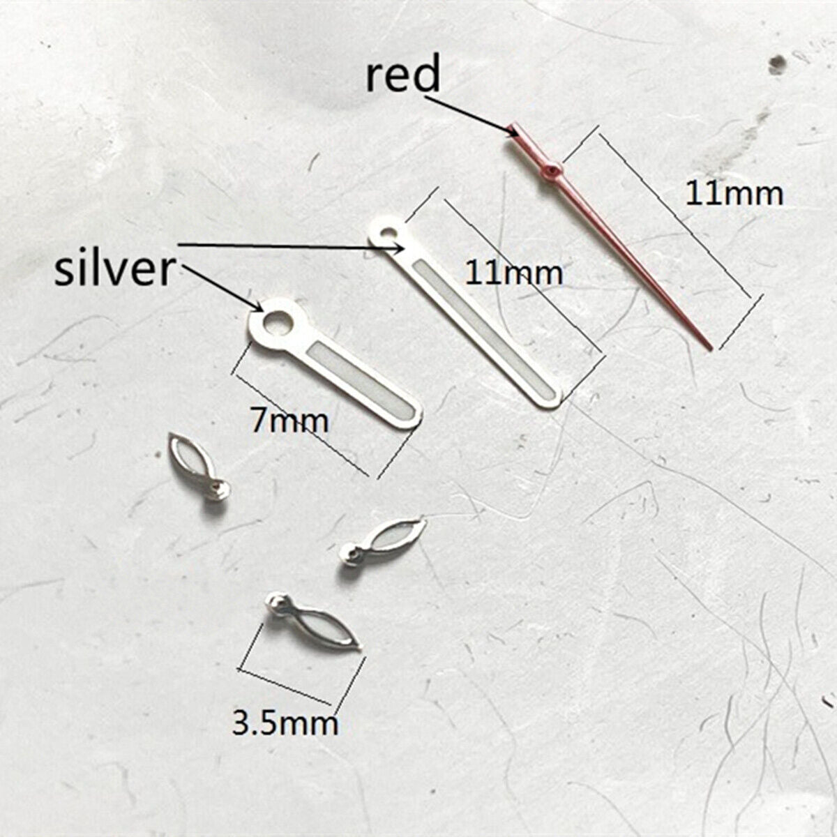Aiguilles de montre luminescentes vertes et rouges de 11 mm pour Miyota OS10, OS20, OS22, OS60, OS80
