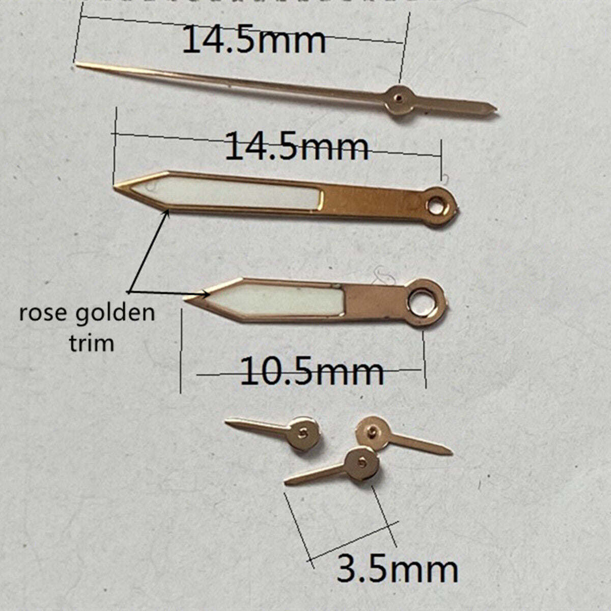 Rose gold trim 14.5mm luminous green watch hands for VD53, VD54, and VD57 movements.