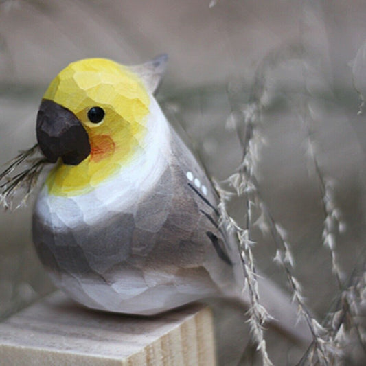 Handmade Grey Phoenix Parrot wooden figurine, detailed decorative sculpture for home accents