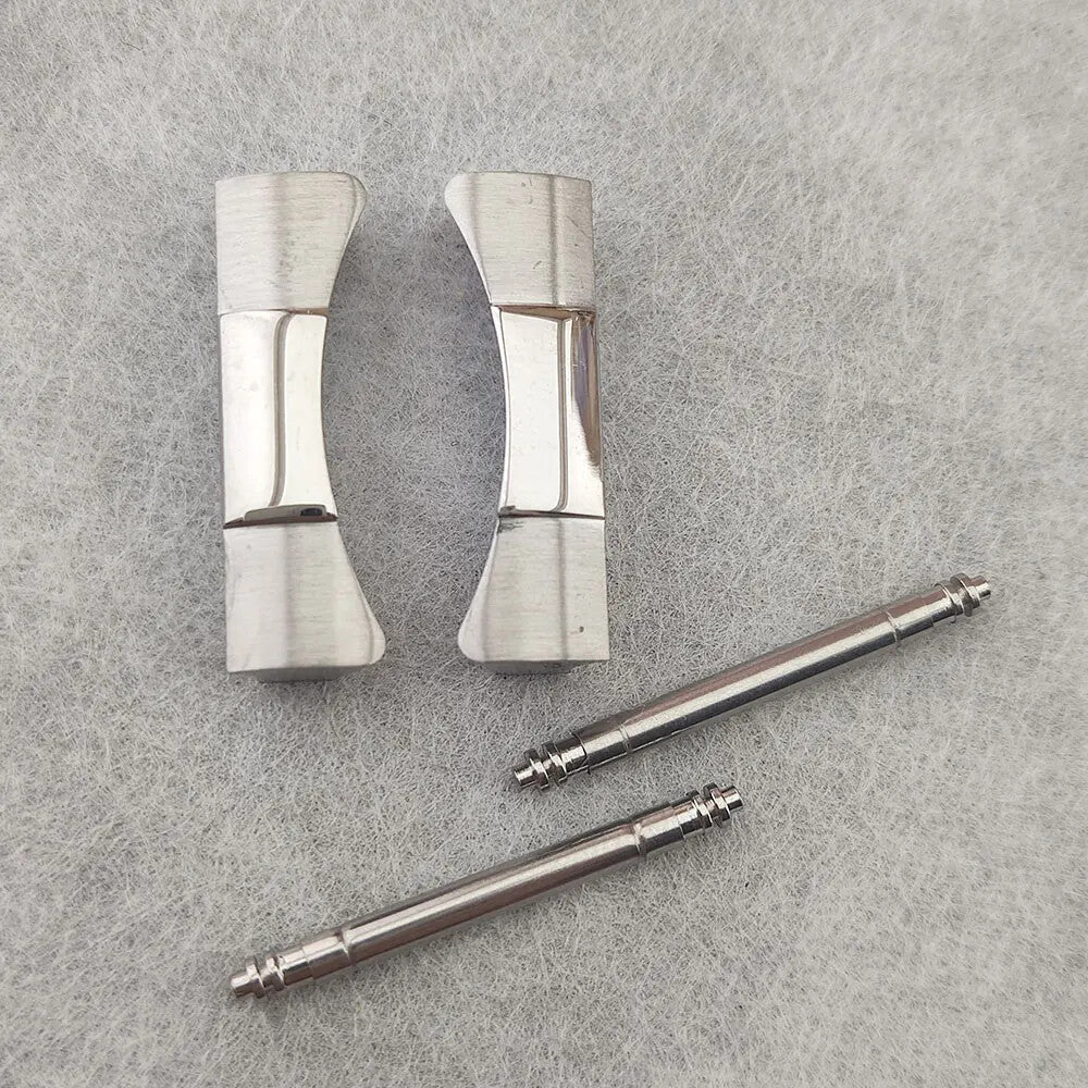 Set of 2 curved end links for Daytona watch bands, 20/21mm width, durable stainless steel.