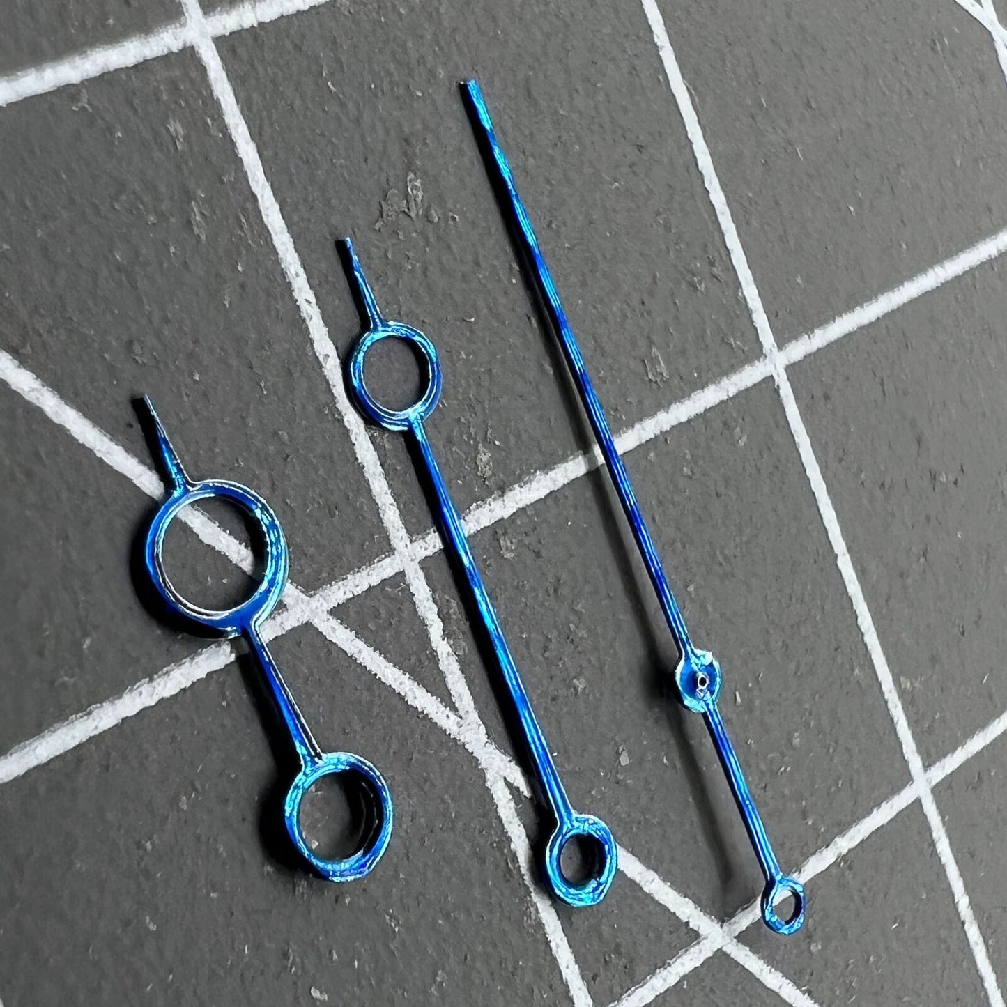 Blue hollow bubble-shaped watch hands without lume for NH35, NH36, 4R, and 7S movements.