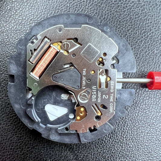 Seiko V158A quartz movement watch mechanism for precise timekeeping and durability.