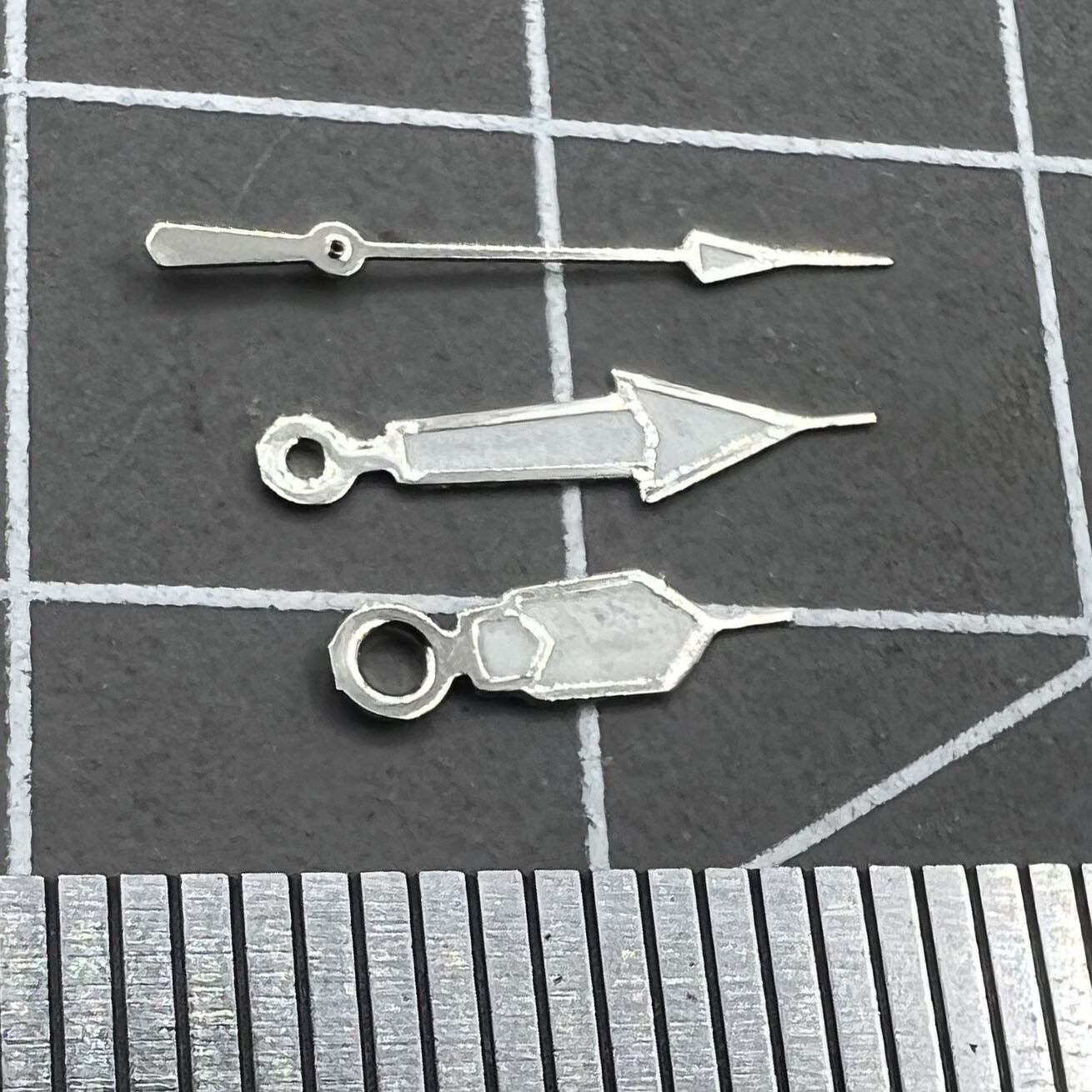 15mm green luminescent watch hands with silver trim for Miyota 2035 2115 2105 2305 movements.