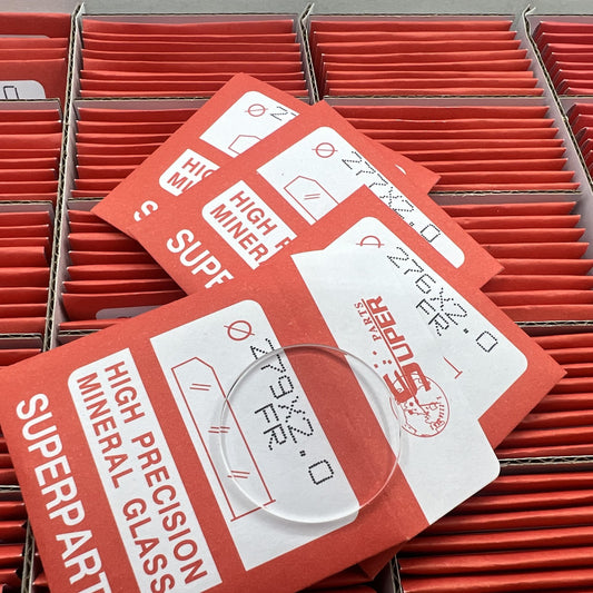 Set of 160 replacement 2.0mm thick round watch glass crystals, 24.1-40mm. Durable mineral crystal for watch repair.