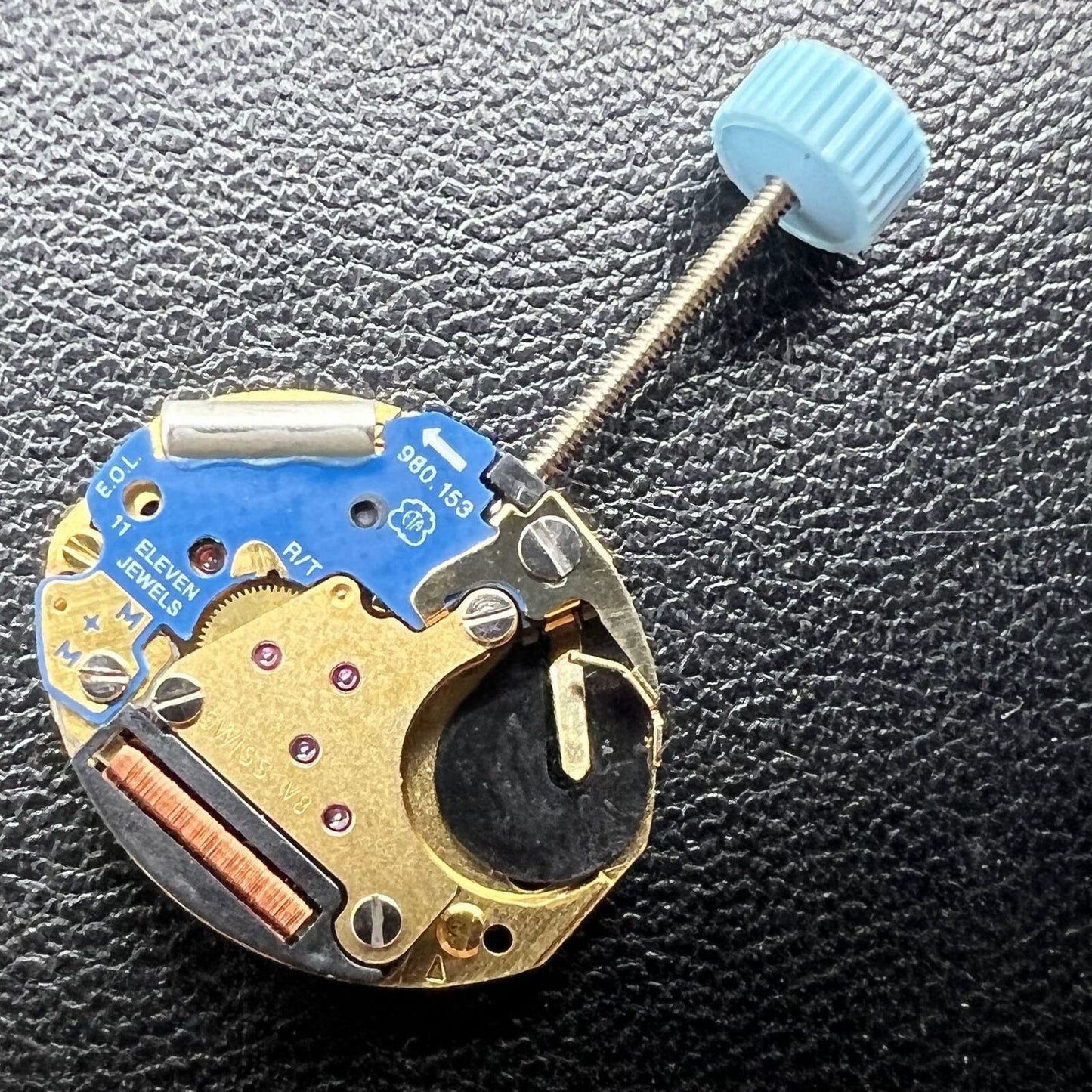 Swiss ETA 980.153 quartz watch movement with 2 hands, precise timekeeping by ETA brand for accurate watch repairs.