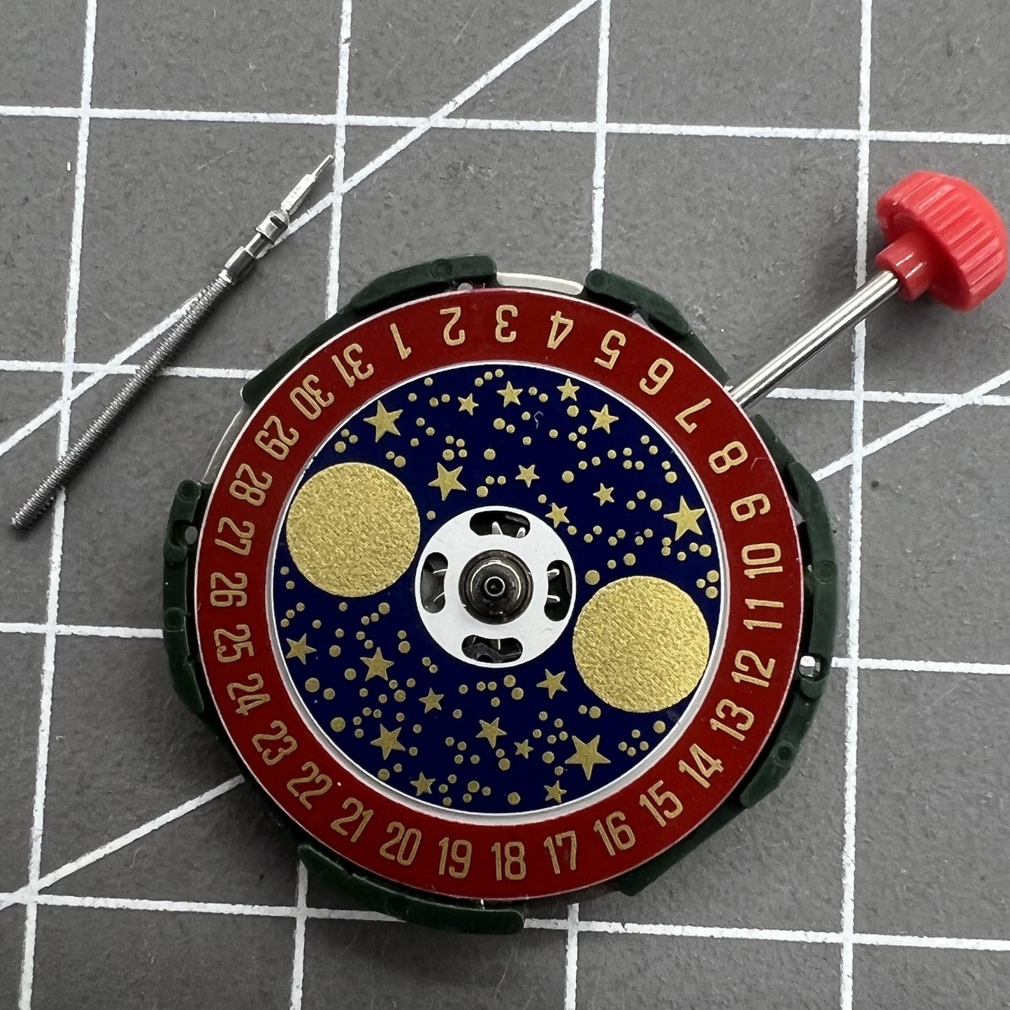 Miyota 2105 3 Hands Quartz Movement Red Dial Star Moon Phase