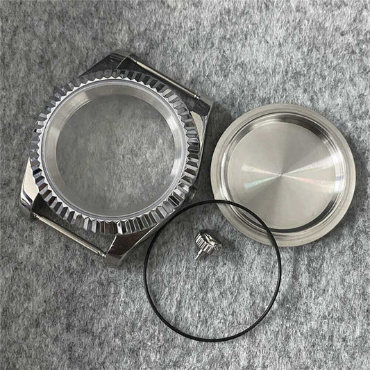 Stainless steel 39MM watch case kit with sapphire glass and solid bottom, compatible with NH35/NH36 movements.