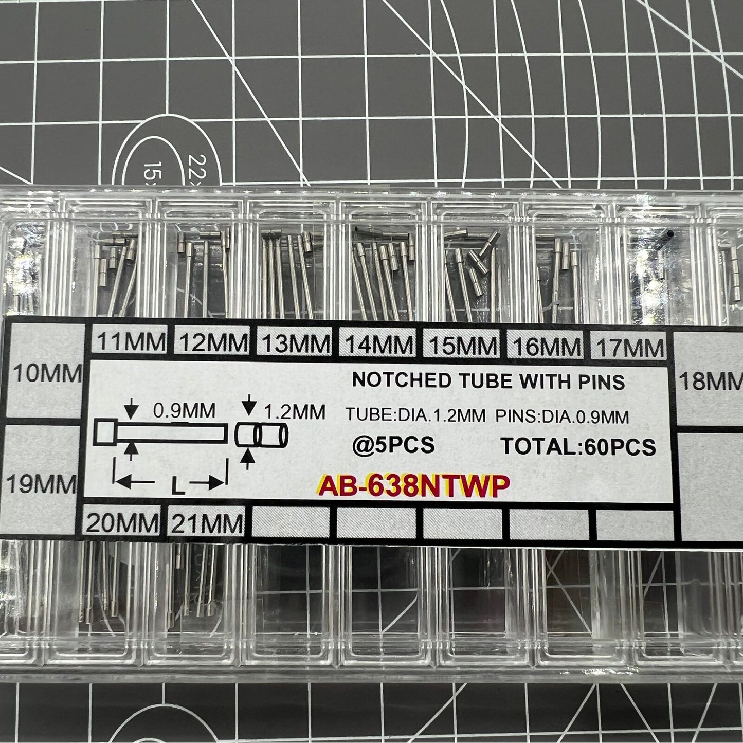 AB-638NTWP Edelstahl-Kerbrohr mit Stiften für Uhrenarmbänder, 60 Stück/Box