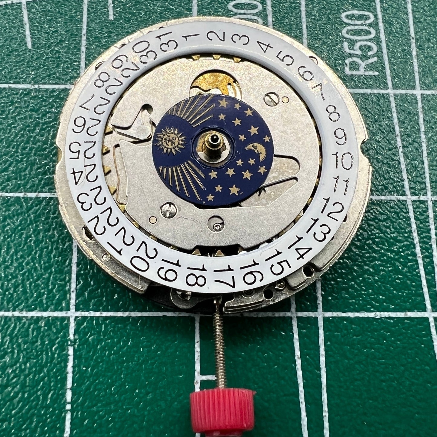 Wholesale ISA 1198 quartz watch movement by Swiss Made with moon and star phase complication for accurate timekeeping.