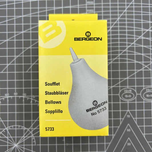 Swiss Made Bergeon 5733 rubber dust blower for cleaning watches and delicate watchmaker tools.