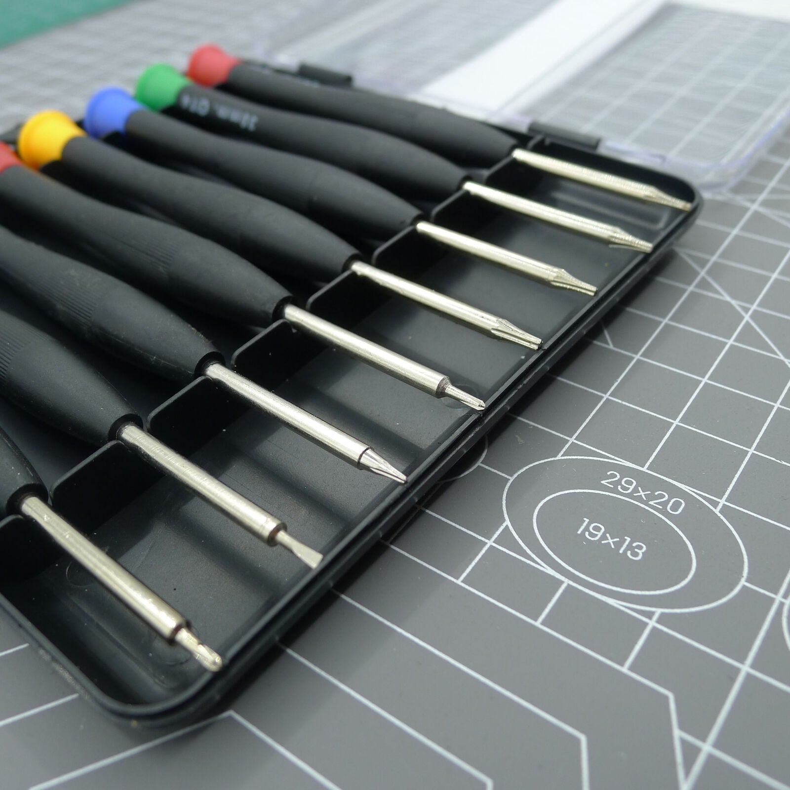 Set of 8 precision electronic screwdrivers, perfect for watch and jewelry repairs.