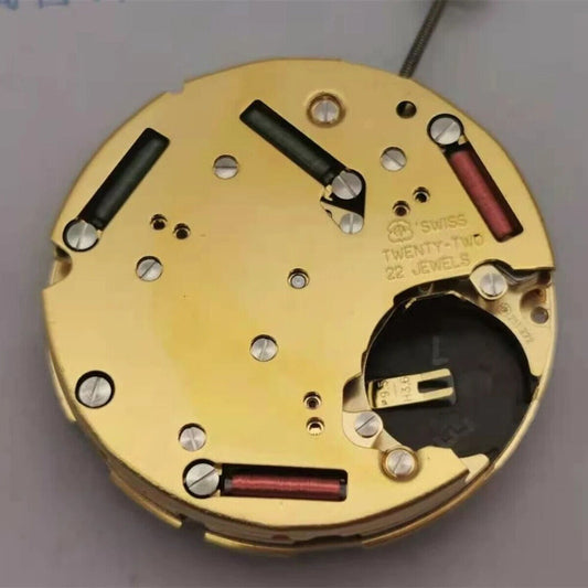 ETA 251.272 Swiss Made golden quartz watch movement with 3 hands and date display at 4 o'clock.