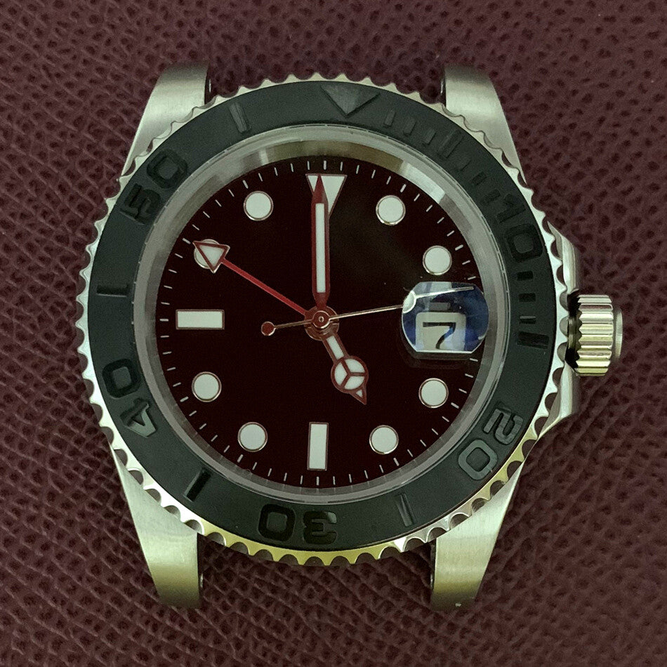 Boîtier de montre GMT 40 mm en acier inoxydable 3804 316L, verre saphir, aiguilles lumineuses