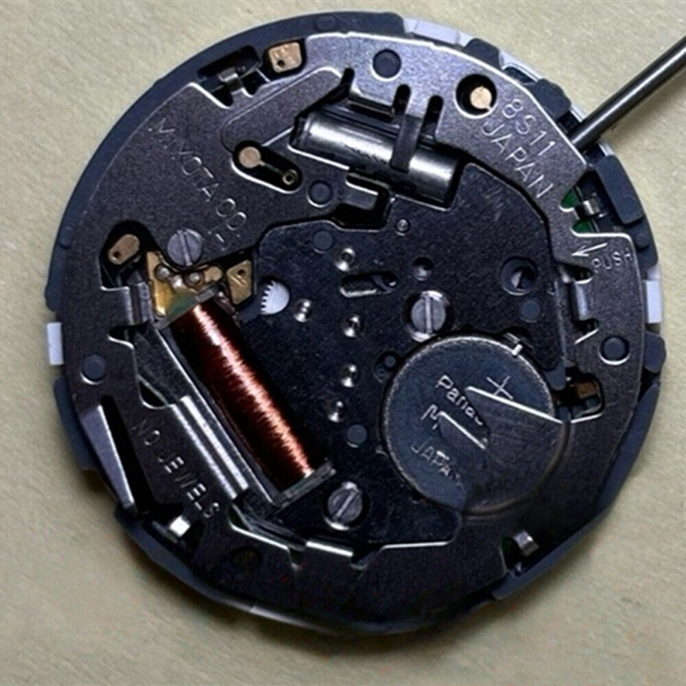 Japan-made Miyota 8S11 solar quartz watch movement, precision timekeeping with durable design.