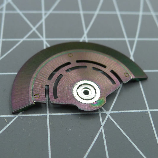 Red steel rotor oscillating weight with ball bearing for Asian 7750 series watches, durable and precise.