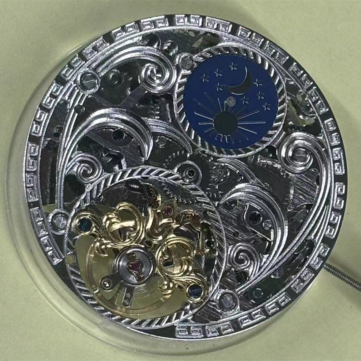 China Made Hollow Automatic Mechanical Movement Moon Phase At 12 Watch Part