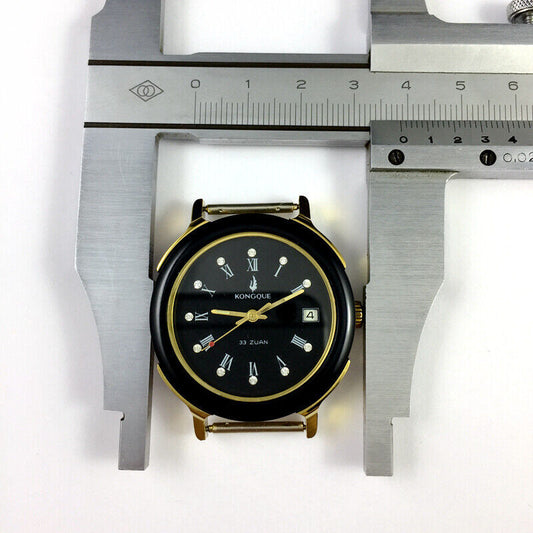 37mm Kongque automatic watch with black dial, Roman numerals, and 33 jewels for precision timekeeping.