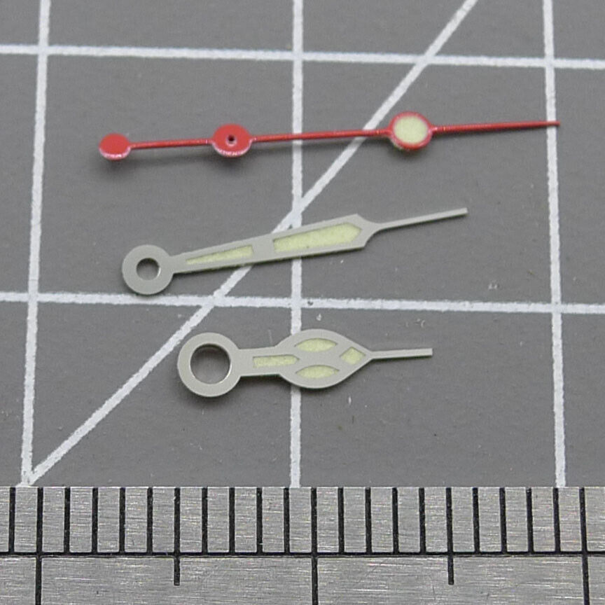 Aiguilles de montre rouges pour secondes, 12,5 mm, vert luminescent, garniture argentée, pour mouvement NH35 NH36