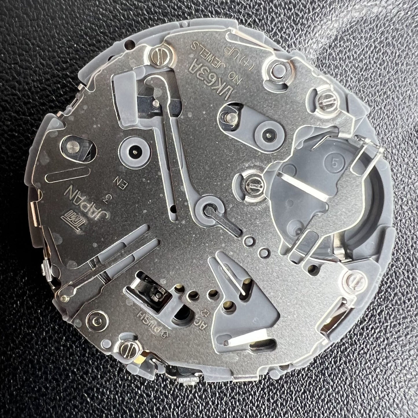 Hattori Epson VK63A quartz watch movement, Japan-made for precise repairs and reliable timekeeping.