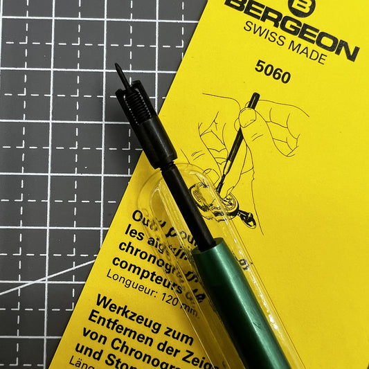 Swiss Bergeon 5060 hand remover tool for precise chronograph and timer maintenance.