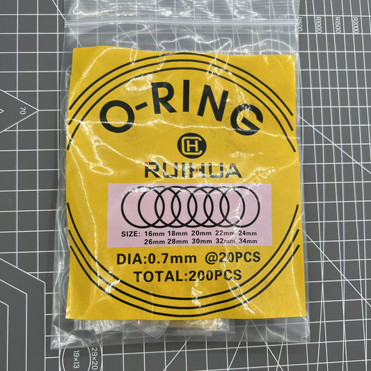 DIA 0.5-0.7mm waterproof O ring kit, 200PCS, sizes 16-34mm, durable watch back gaskets for repair.