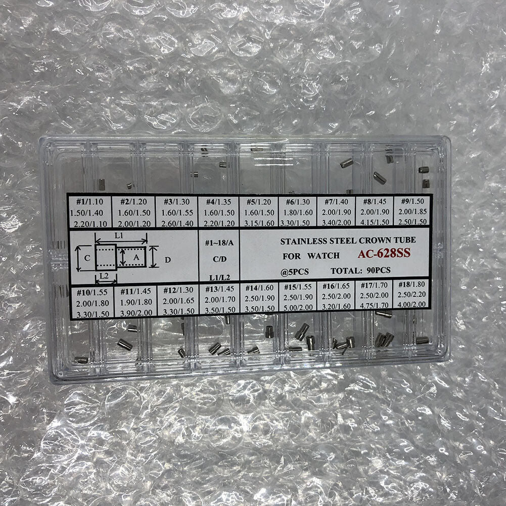 AC-628SS-5 Stainless Steel Watch Crown Tube 1.5mm-2.5mm Diameter 90PCS/Box