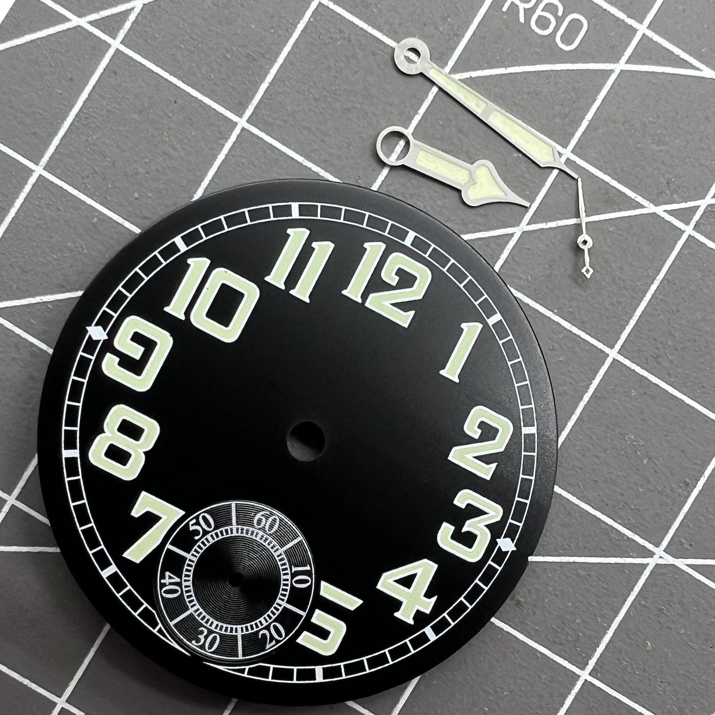 35mm Black Pilot Watch Dial Watch Hands Green Luminous for ETA6498 Men's Watch