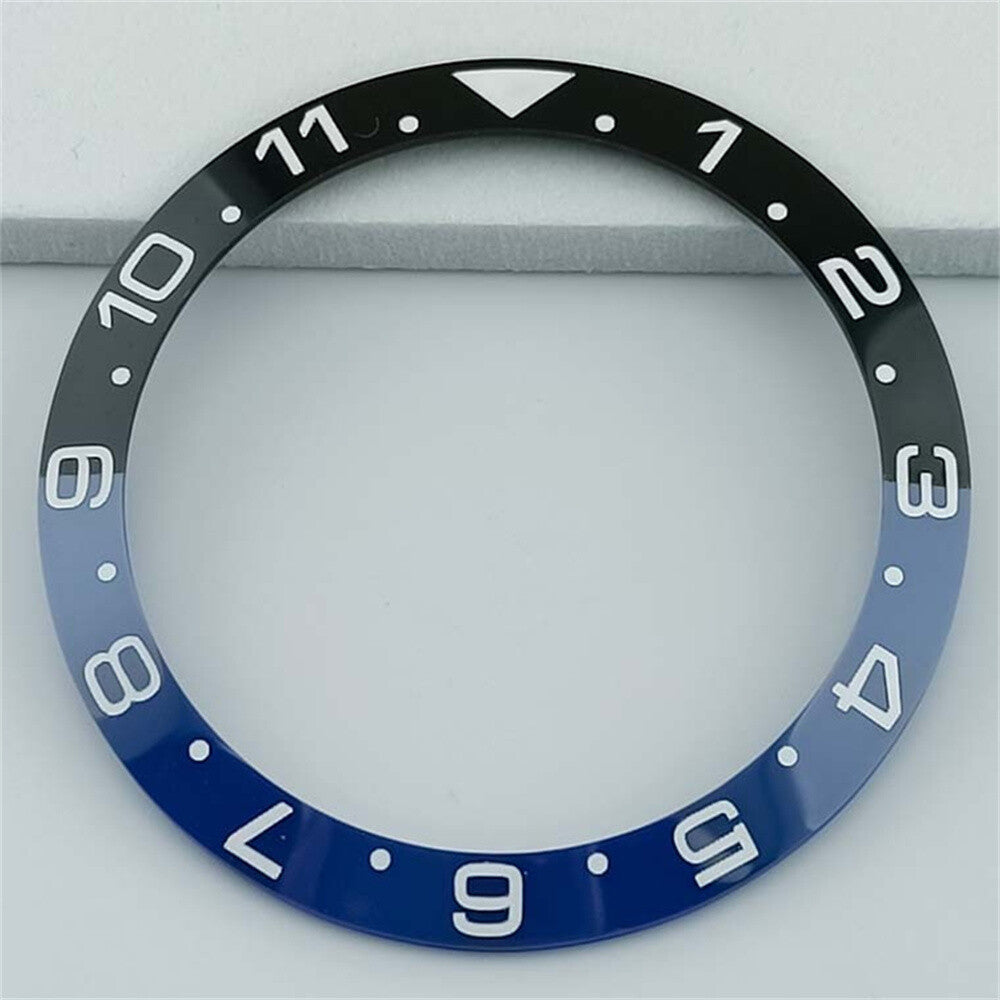 38mm Keramik Slope Schwarz + Blau Ring Weiß/Goldene Schrift GMT Uhr Lünette für SUB