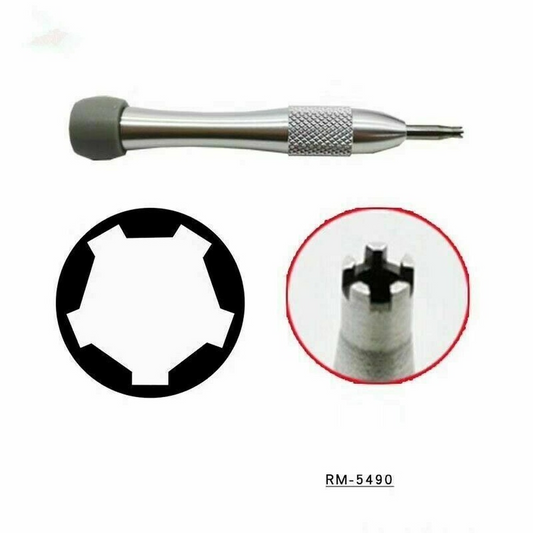 Richard Mille watch screwdriver case with 5-prong spokes for precise screw removal and repair.